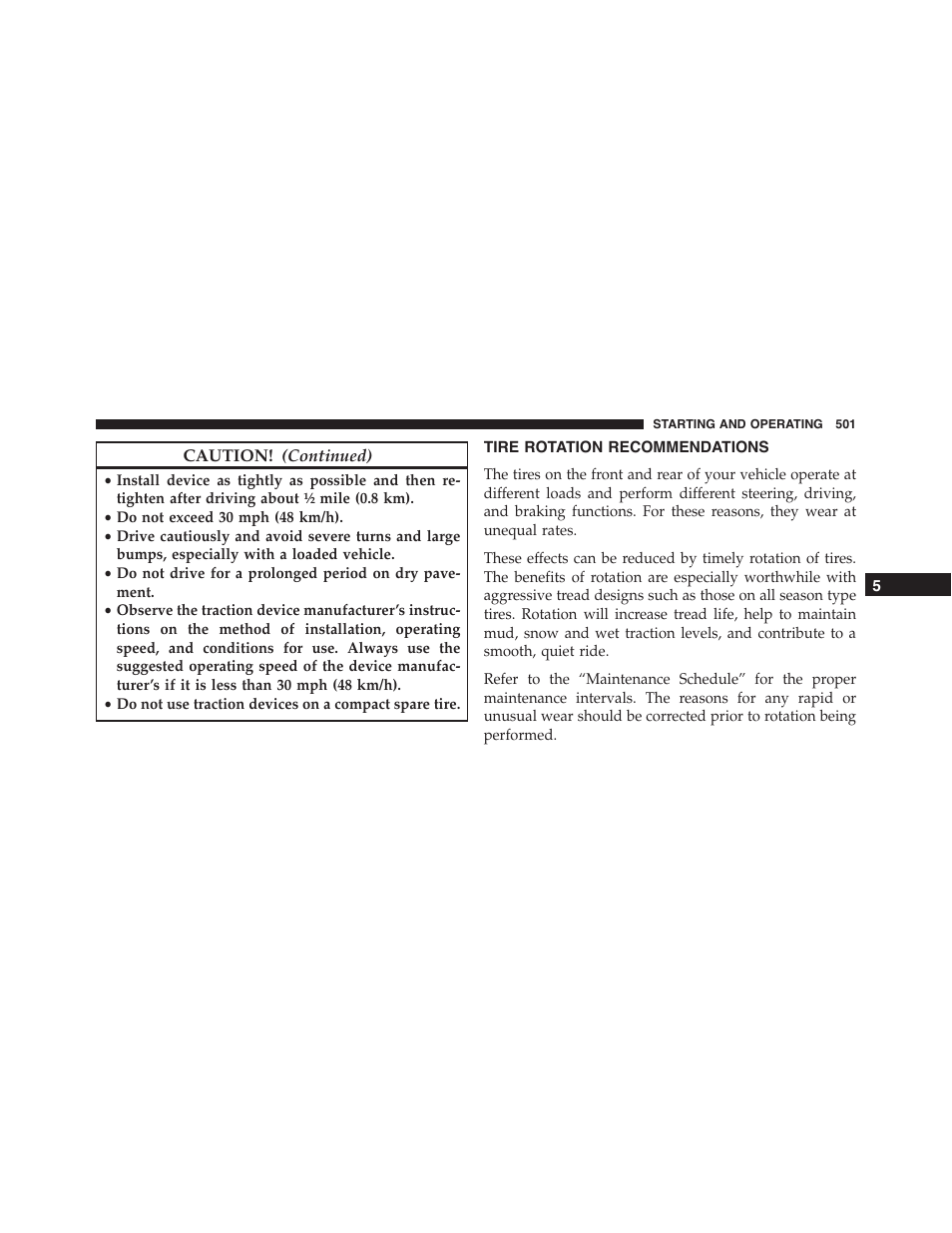 Tire rotation recommendations | Ram Trucks 2015 Cargo Van Commercial - Owner Manual User Manual | Page 503 / 671