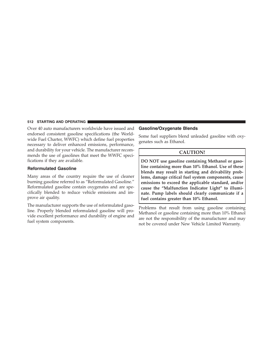 Reformulated gasoline, Gasoline/oxygenate blends | Ram Trucks 2015 Cargo Van Commercial - Owner Manual User Manual | Page 514 / 671