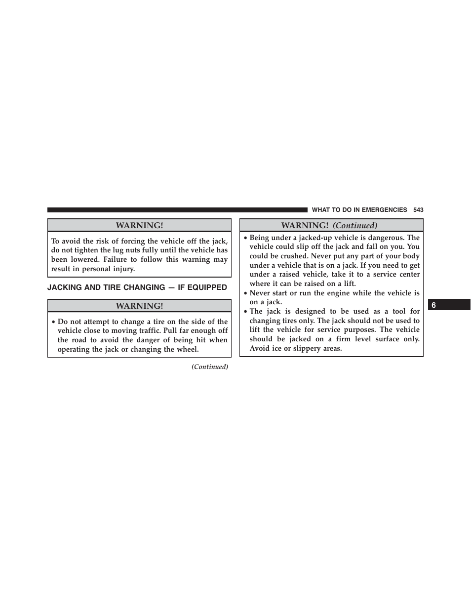 Jacking and tire changing — if equipped, Jacking and tire changing — if, Equipped | Ram Trucks 2015 Cargo Van Commercial - Owner Manual User Manual | Page 545 / 671