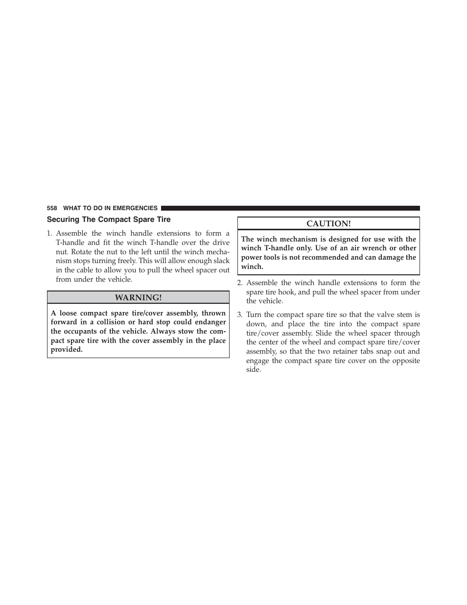 Securing the compact spare tire | Ram Trucks 2015 Cargo Van Commercial - Owner Manual User Manual | Page 560 / 671