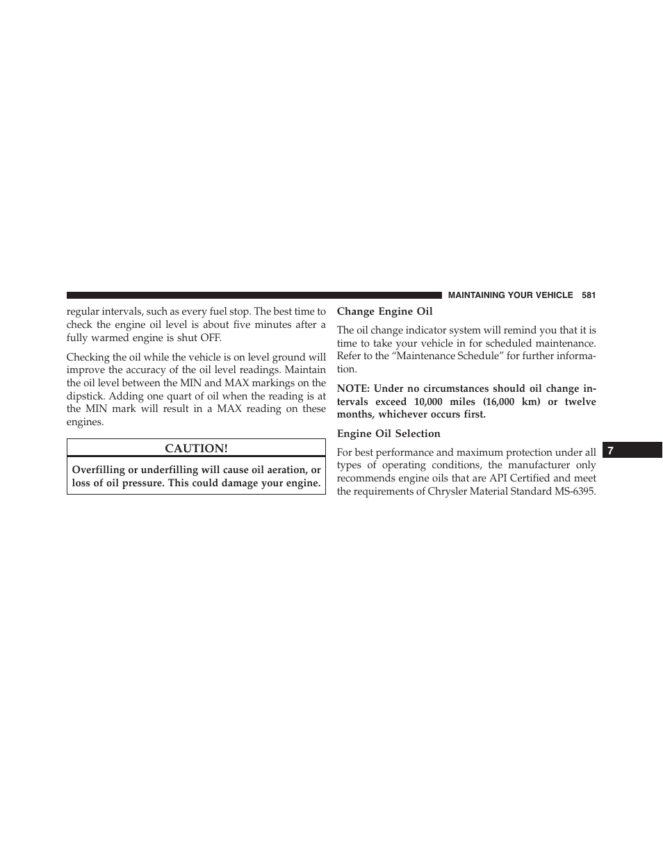 Change engine oil, Engine oil selection | Ram Trucks 2015 Cargo Van Commercial - Owner Manual User Manual | Page 583 / 671