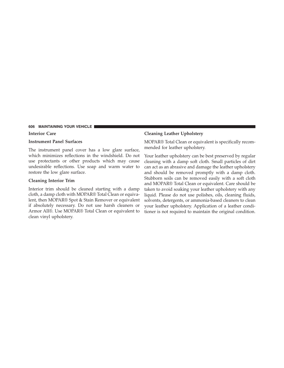 Interior care | Ram Trucks 2015 Cargo Van Commercial - Owner Manual User Manual | Page 608 / 671