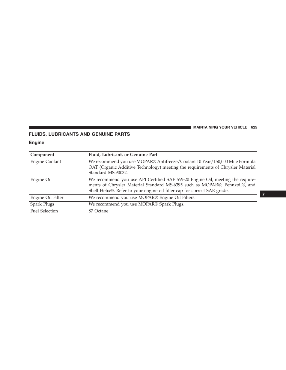 Fluids, lubricants and genuine parts, Engine | Ram Trucks 2015 Cargo Van Commercial - Owner Manual User Manual | Page 627 / 671