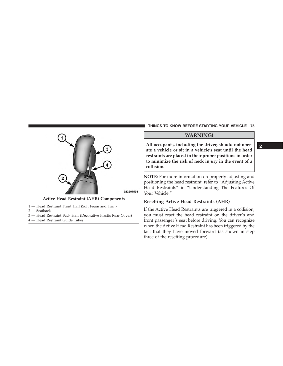 Resetting active head restraints (ahr) | Ram Trucks 2015 Cargo Van Commercial - Owner Manual User Manual | Page 77 / 671
