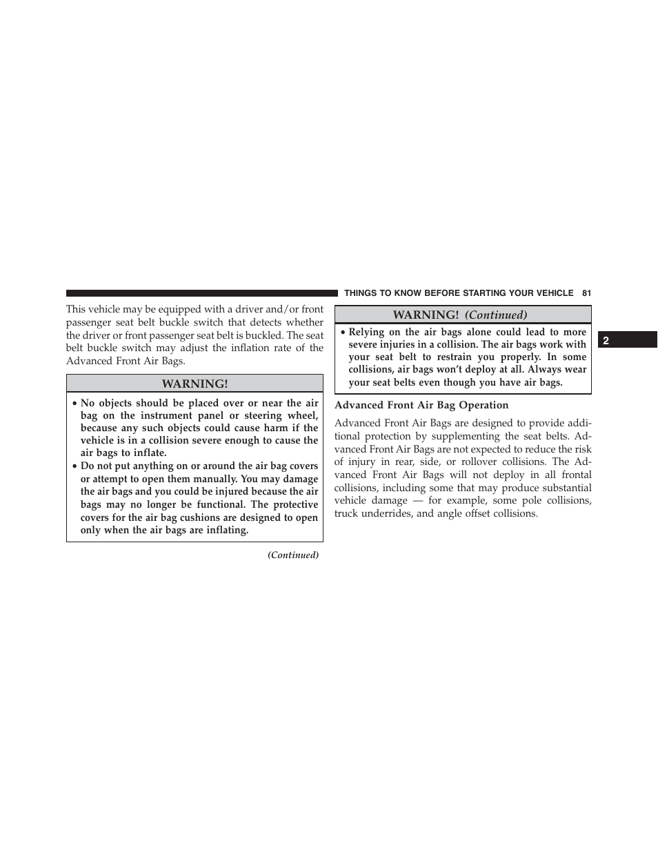 Advanced front air bag operation | Ram Trucks 2015 Cargo Van Commercial - Owner Manual User Manual | Page 83 / 671