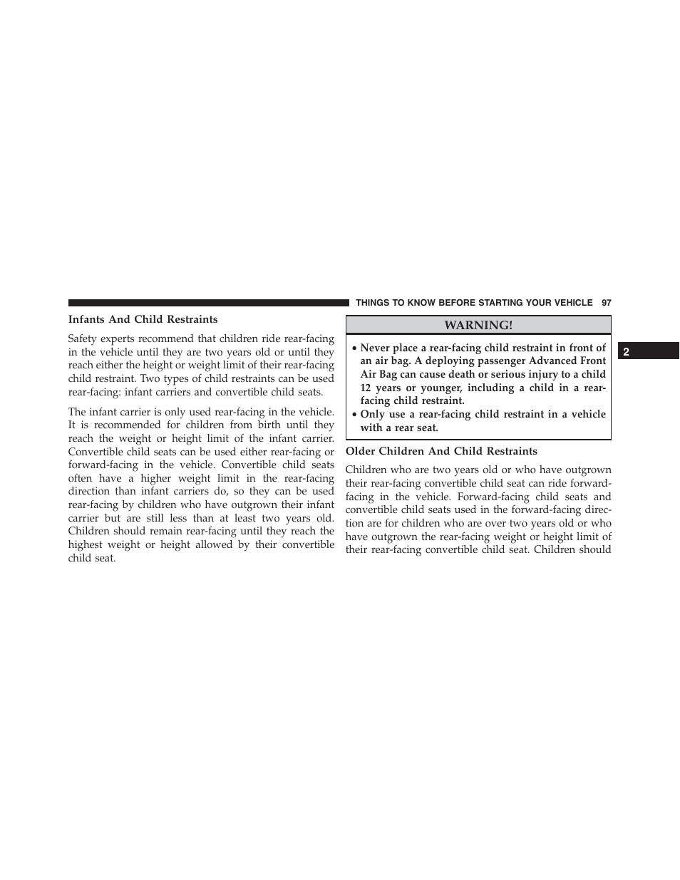 Infants and child restraints, Older children and child restraints | Ram Trucks 2015 Cargo Van Commercial - Owner Manual User Manual | Page 99 / 671