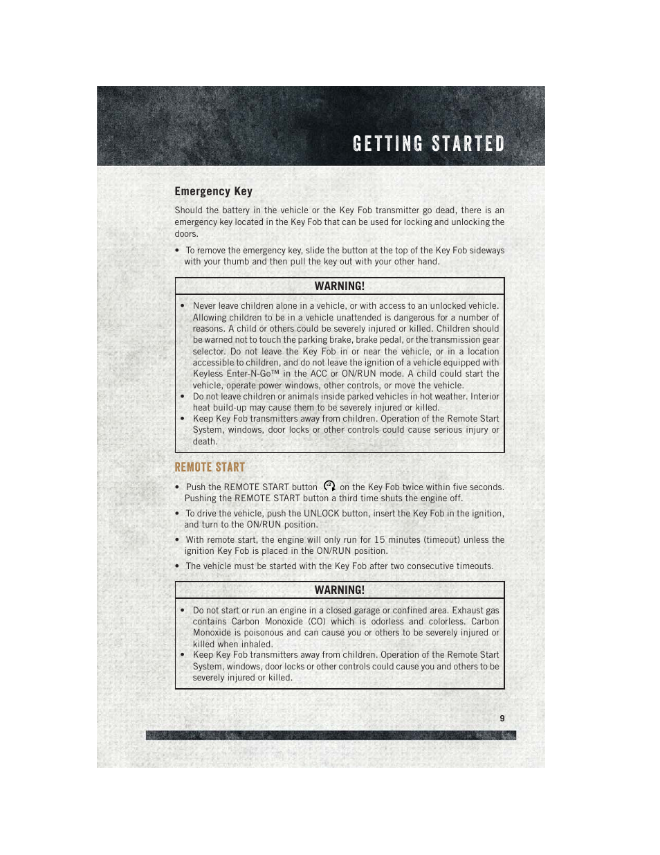 Emergency key, Remote start | Ram Trucks 2015 Cargo Van Commercial - User Guide User Manual | Page 11 / 132