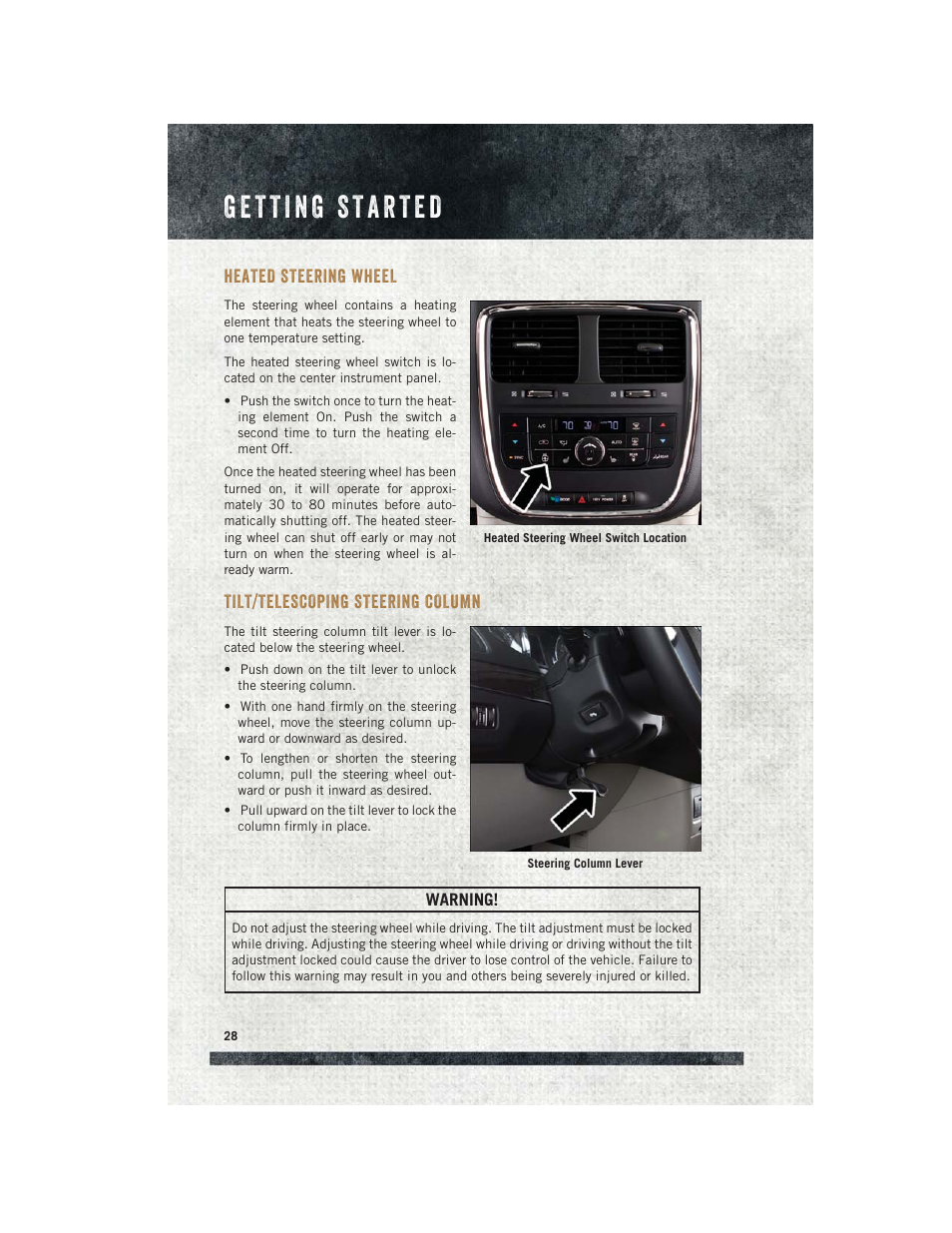 Heated steering wheel, Tilt/telescoping steering column, Tilt/telescoping steering | Column | Ram Trucks 2015 Cargo Van Commercial - User Guide User Manual | Page 30 / 132