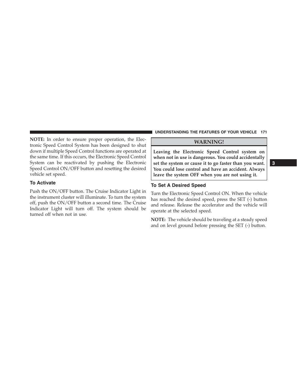 To activate, To set a desired speed | Ram Trucks 2015 Chassis Cab Commercial - Owner Manual User Manual | Page 173 / 599