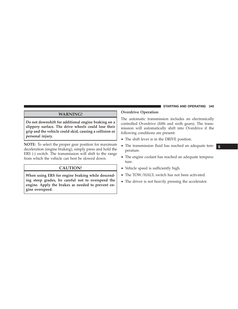 Overdrive operation | Ram Trucks 2015 Chassis Cab Commercial - Owner Manual User Manual | Page 347 / 599