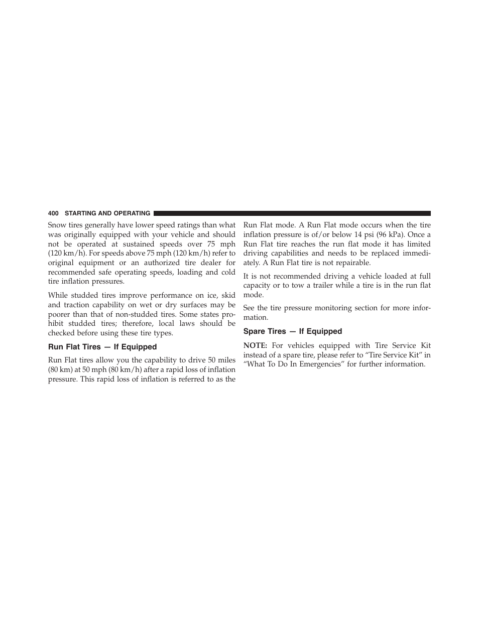 Run flat tires — if equipped, Spare tires — if equipped | Ram Trucks 2015 Chassis Cab Commercial - Owner Manual User Manual | Page 402 / 599