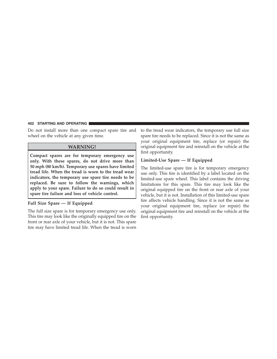 Full size spare — if equipped, Limited-use spare — if equipped | Ram Trucks 2015 Chassis Cab Commercial - Owner Manual User Manual | Page 404 / 599