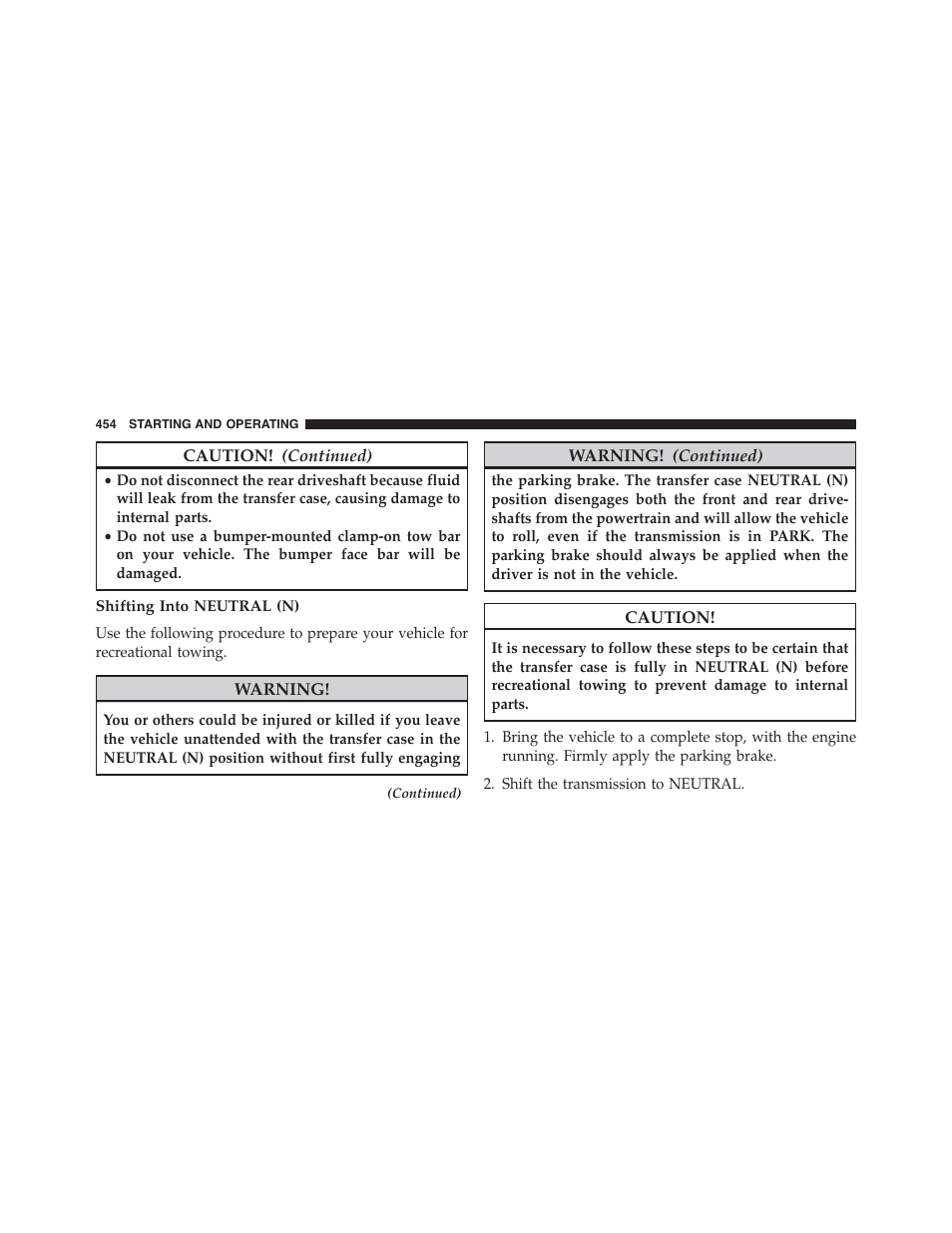 Shifting into neutral (n) | Ram Trucks 2015 Chassis Cab Commercial - Owner Manual User Manual | Page 456 / 599