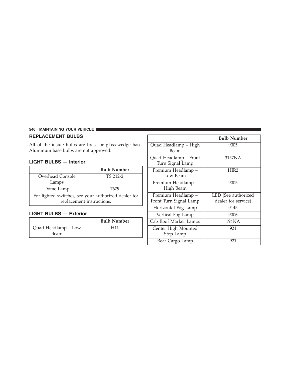 Replacement bulbs | Ram Trucks 2015 Chassis Cab Commercial - Owner Manual User Manual | Page 548 / 599