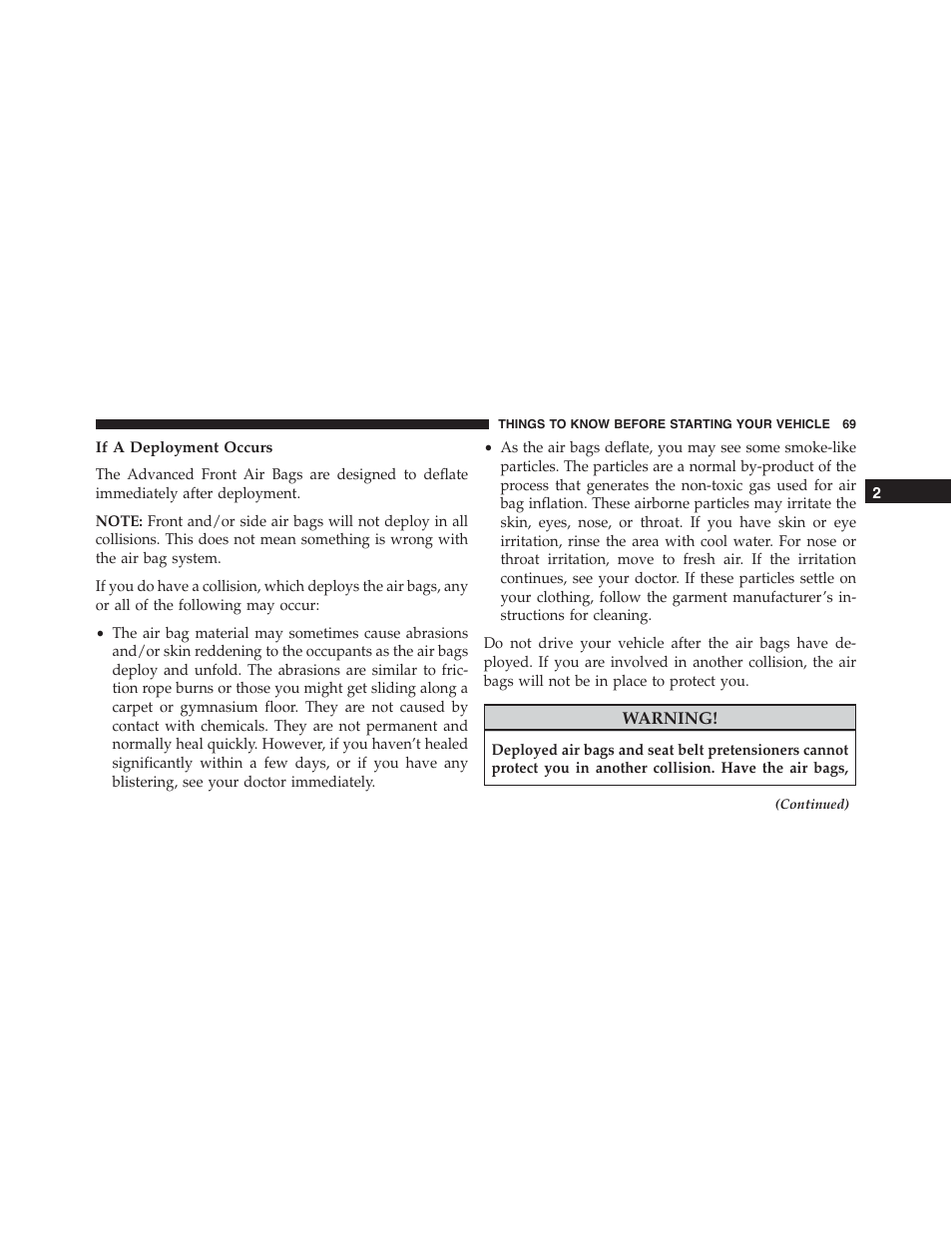 If a deployment occurs | Ram Trucks 2015 Chassis Cab Commercial - Owner Manual User Manual | Page 71 / 599
