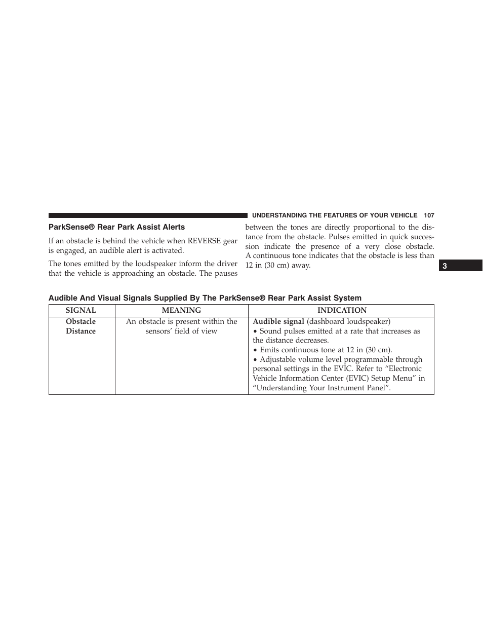 Parksense® rear park assist alerts | Ram Trucks 2015 ProMaster - Owner Manual User Manual | Page 109 / 431