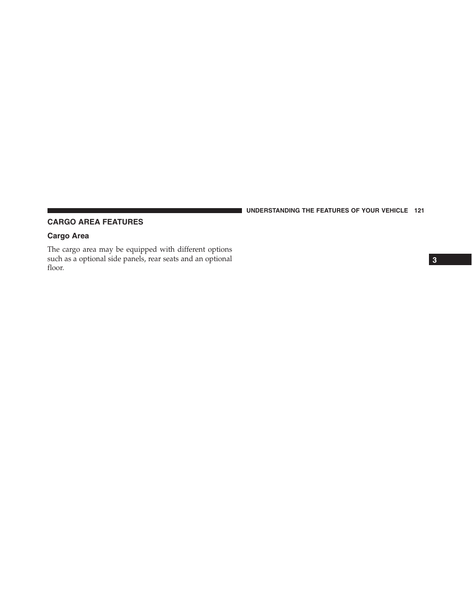 Cargo area features, Cargo area | Ram Trucks 2015 ProMaster - Owner Manual User Manual | Page 123 / 431