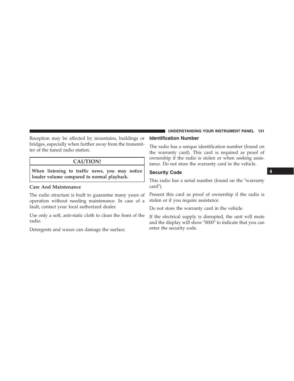 Care and maintenance, Identification number, Security code | Ram Trucks 2015 ProMaster - Owner Manual User Manual | Page 153 / 431