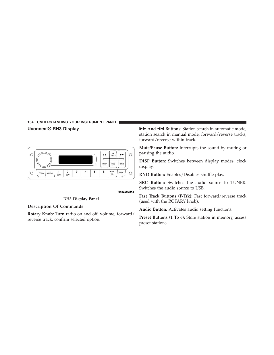 Uconnect® rh3 display, Description of commands | Ram Trucks 2015 ProMaster - Owner Manual User Manual | Page 156 / 431