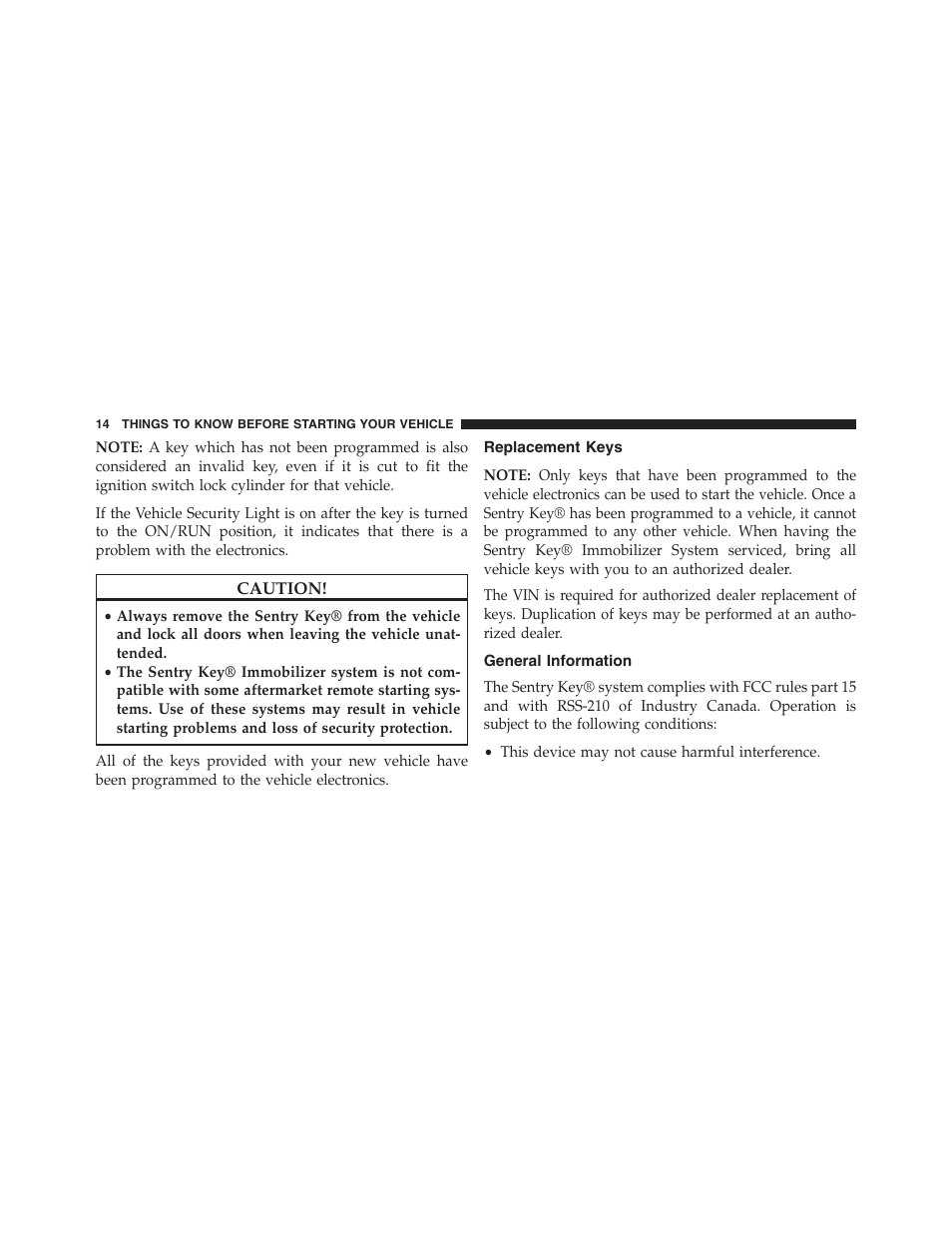 Replacement keys, General information | Ram Trucks 2015 ProMaster - Owner Manual User Manual | Page 16 / 431