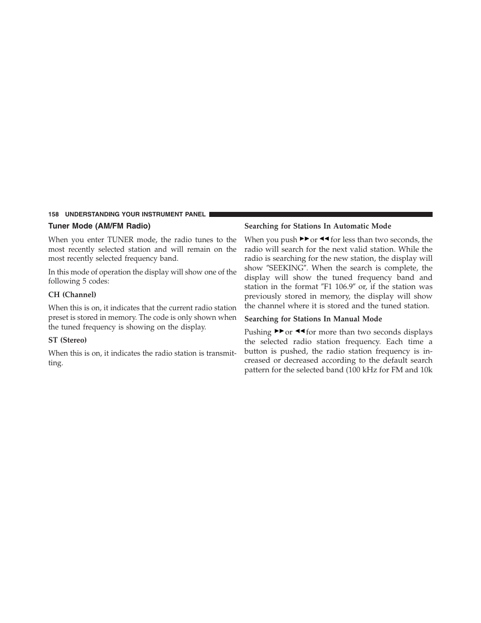 Tuner mode (am/fm radio) | Ram Trucks 2015 ProMaster - Owner Manual User Manual | Page 160 / 431