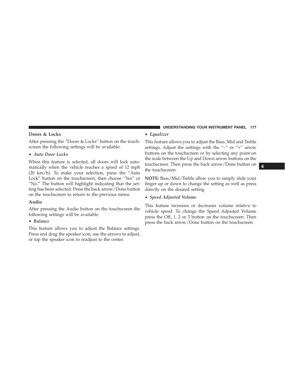 Doors & locks, Audio | Ram Trucks 2015 ProMaster - Owner Manual User Manual | Page 179 / 431