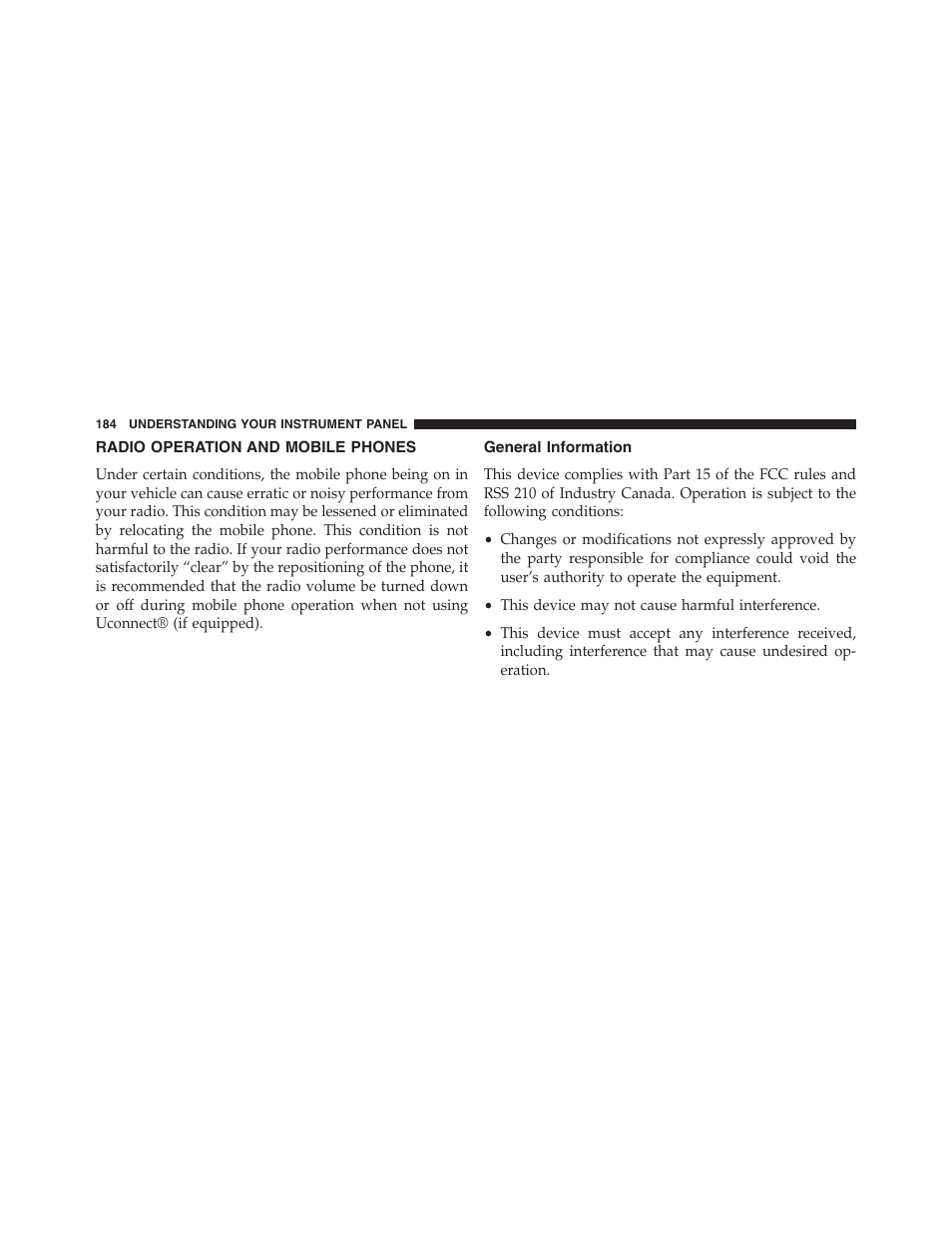 Radio operation and mobile phones, General information | Ram Trucks 2015 ProMaster - Owner Manual User Manual | Page 186 / 431