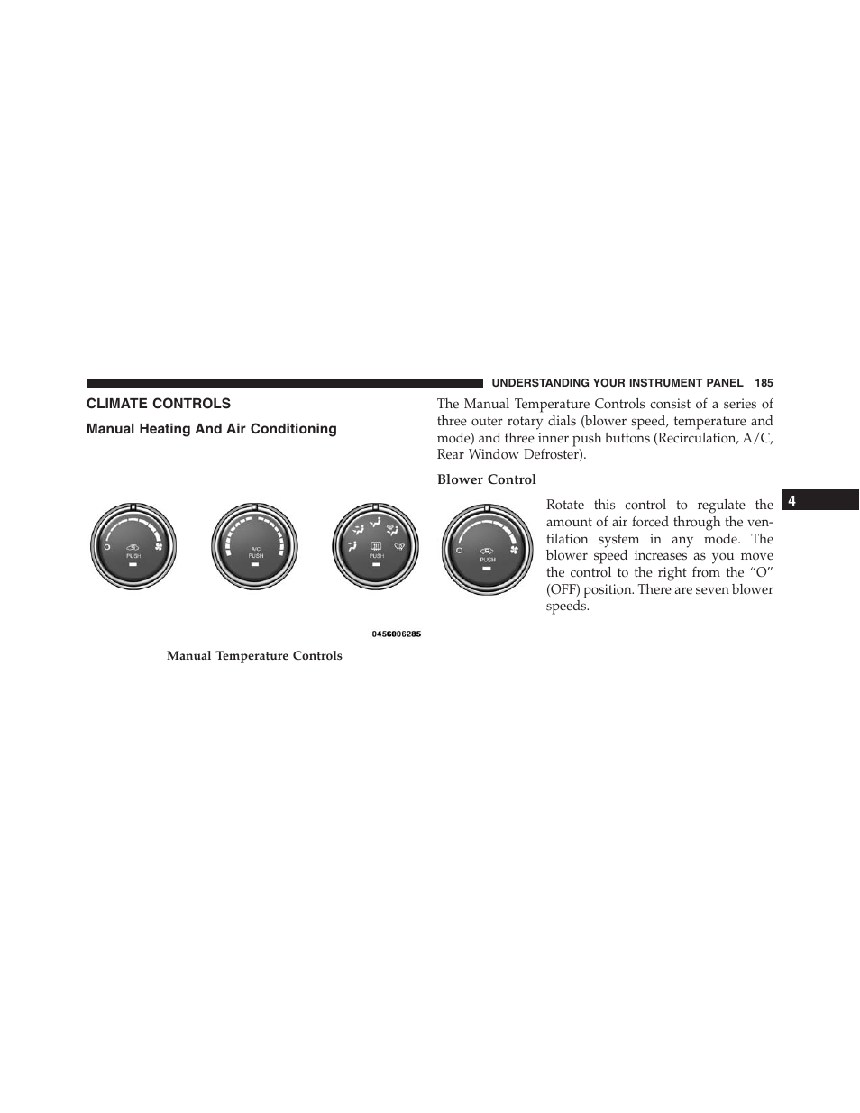 Climate controls, Manual heating and air conditioning, Blower control | Ram Trucks 2015 ProMaster - Owner Manual User Manual | Page 187 / 431