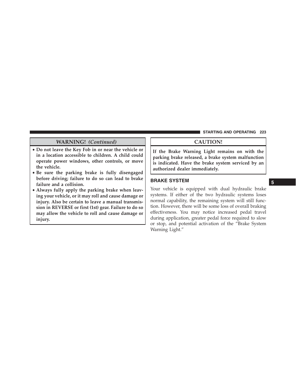 Brake system | Ram Trucks 2015 ProMaster - Owner Manual User Manual | Page 225 / 431