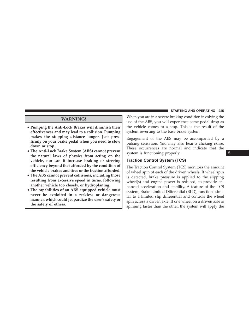 Traction control system (tcs) | Ram Trucks 2015 ProMaster - Owner Manual User Manual | Page 227 / 431