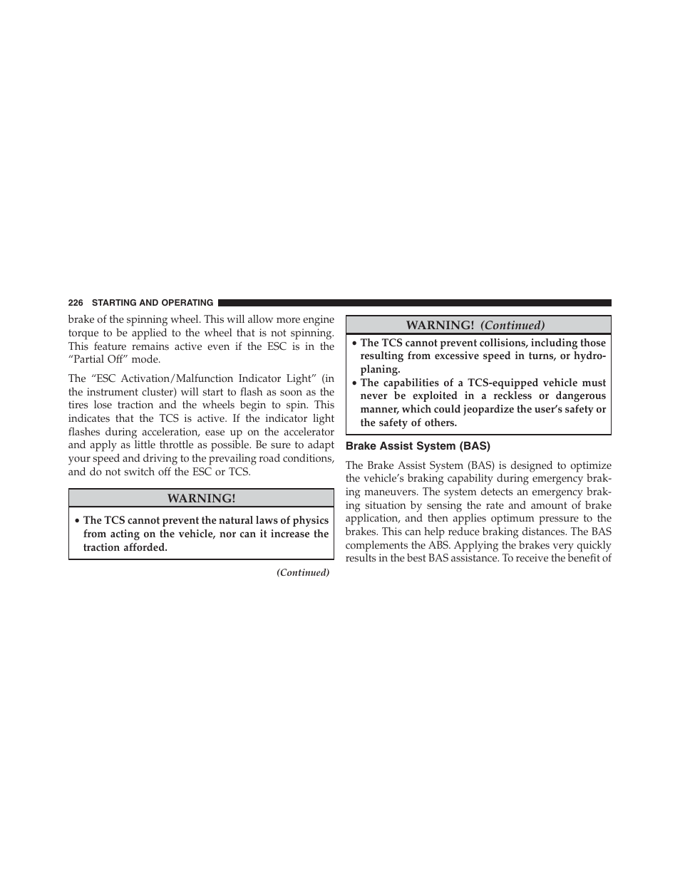 Brake assist system (bas) | Ram Trucks 2015 ProMaster - Owner Manual User Manual | Page 228 / 431