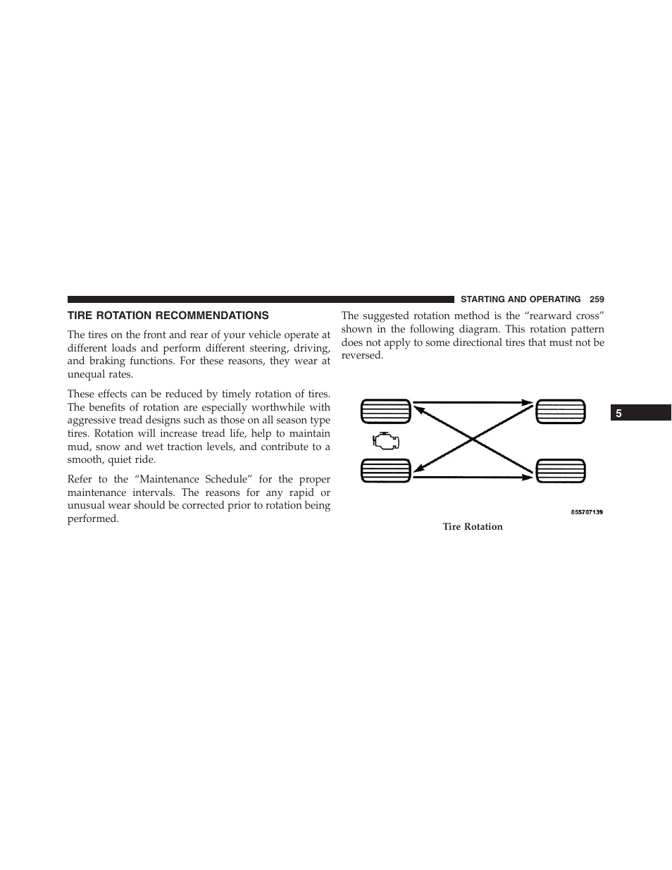 Tire rotation recommendations | Ram Trucks 2015 ProMaster - Owner Manual User Manual | Page 261 / 431