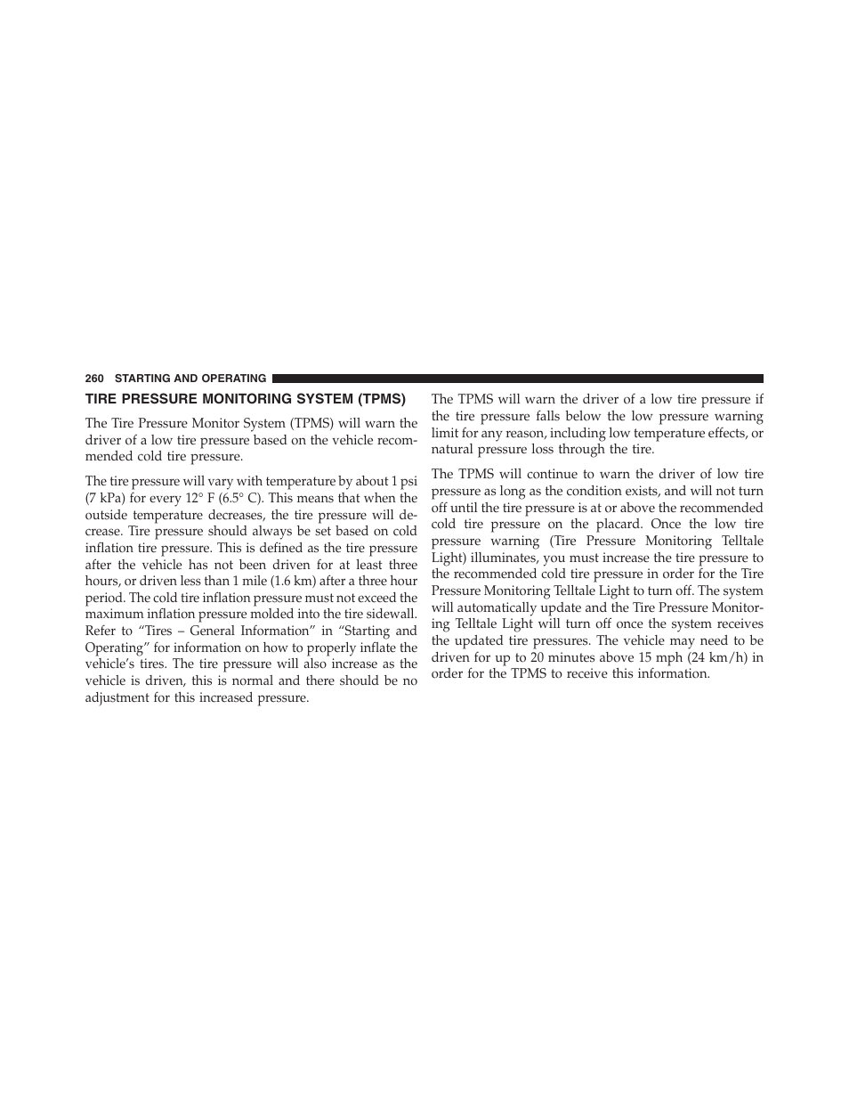 Tire pressure monitoring system (tpms), Tire pressure monitoring system, Tpms) | Ram Trucks 2015 ProMaster - Owner Manual User Manual | Page 262 / 431
