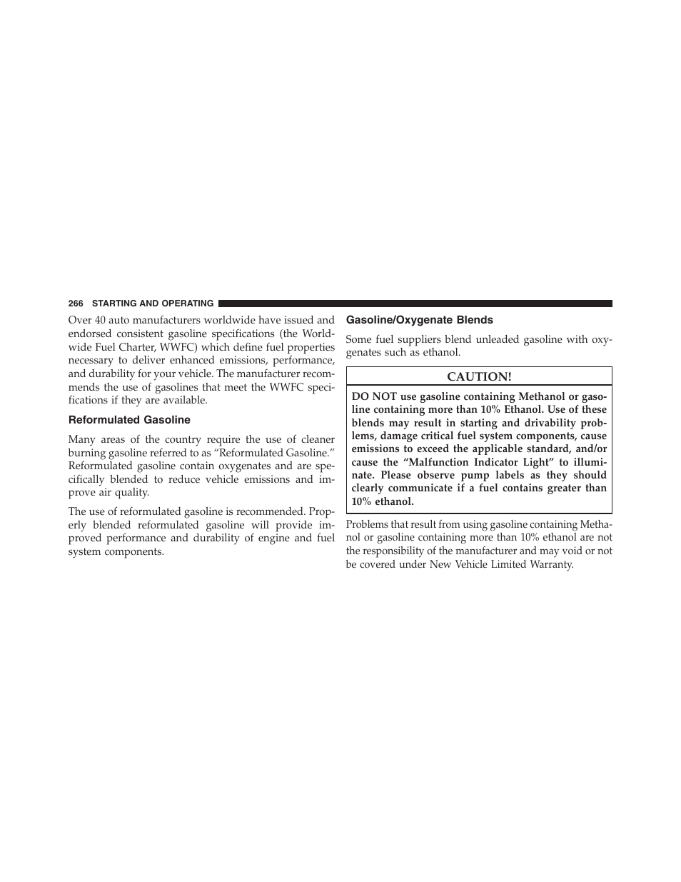 Reformulated gasoline, Gasoline/oxygenate blends | Ram Trucks 2015 ProMaster - Owner Manual User Manual | Page 268 / 431