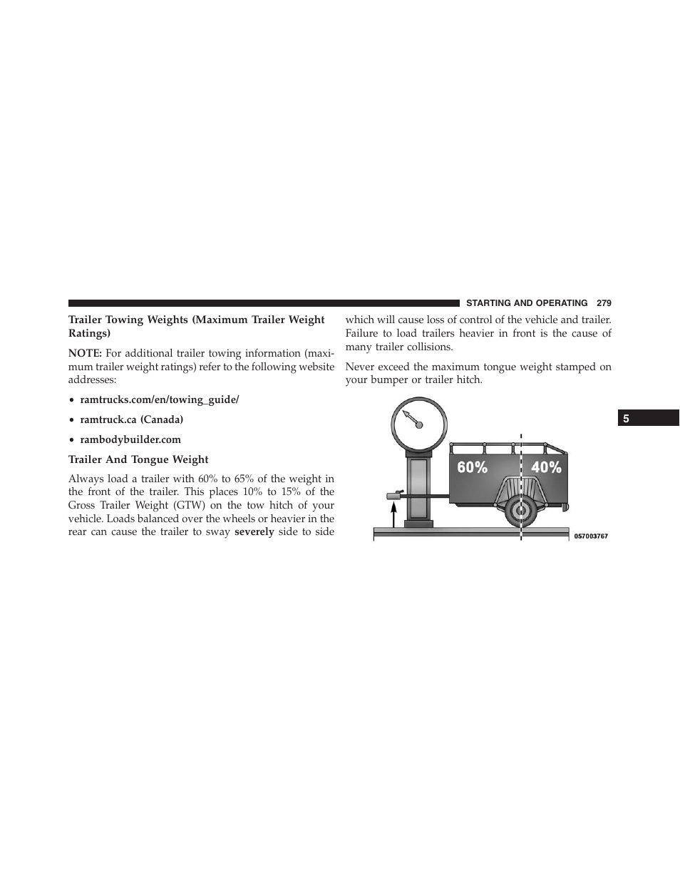Trailer and tongue weight | Ram Trucks 2015 ProMaster - Owner Manual User Manual | Page 281 / 431