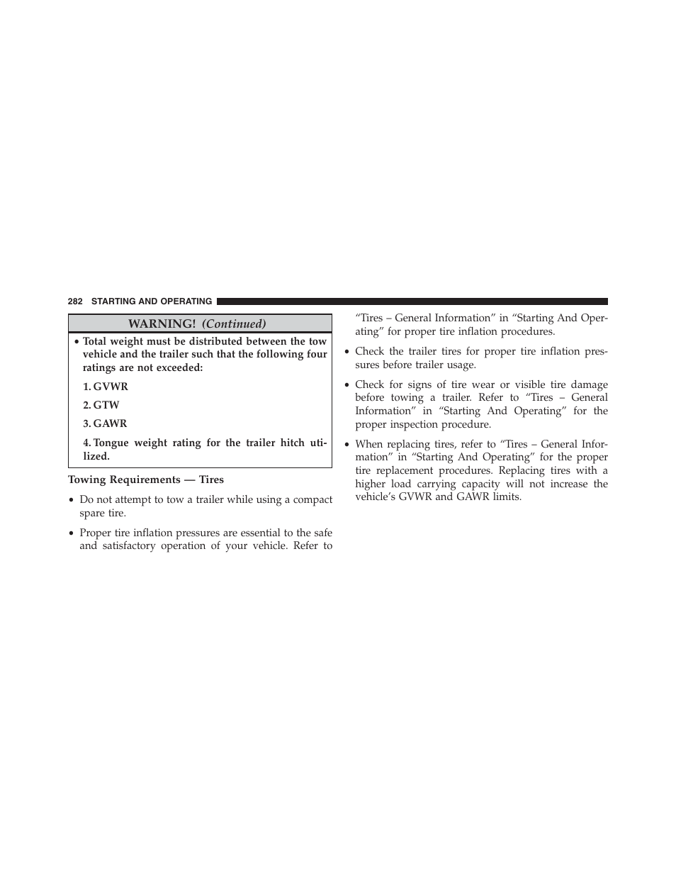Towing requirements — tires | Ram Trucks 2015 ProMaster - Owner Manual User Manual | Page 284 / 431