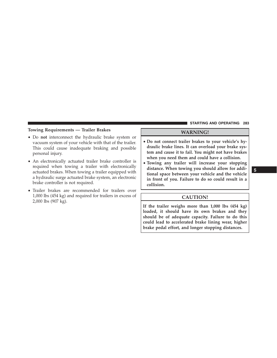 Towing requirements — trailer brakes | Ram Trucks 2015 ProMaster - Owner Manual User Manual | Page 285 / 431