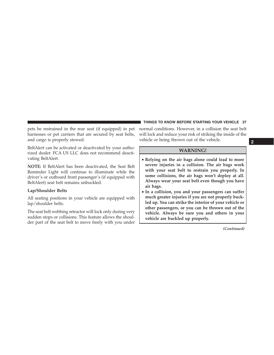 Lap/shoulder belts | Ram Trucks 2015 ProMaster - Owner Manual User Manual | Page 29 / 431
