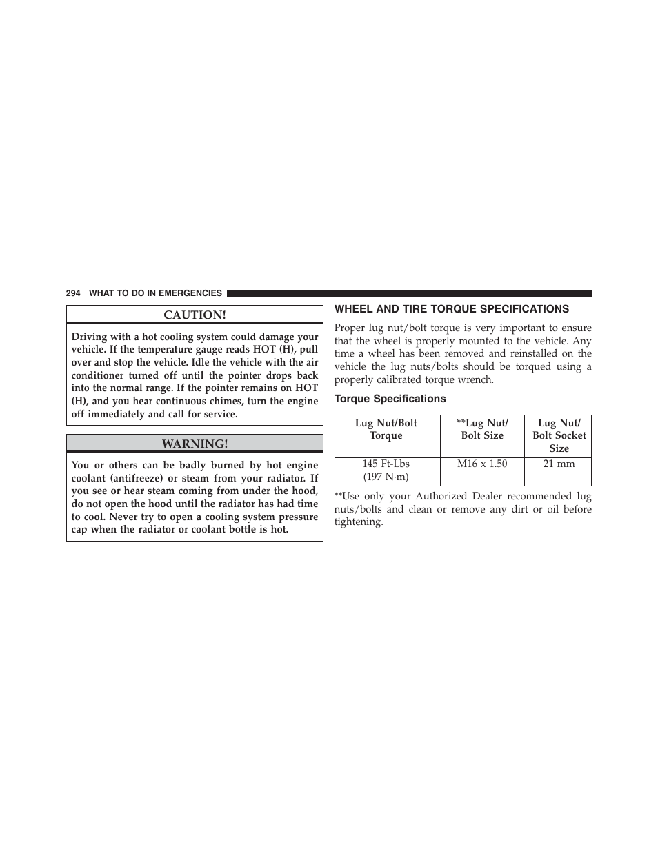 Wheel and tire torque specifications, Torque specifications, Wheel and tire torque | Specifications | Ram Trucks 2015 ProMaster - Owner Manual User Manual | Page 296 / 431