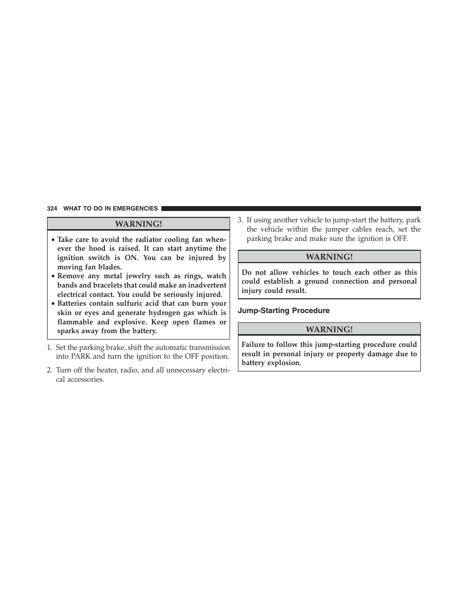 Jump-starting procedure | Ram Trucks 2015 ProMaster - Owner Manual User Manual | Page 326 / 431