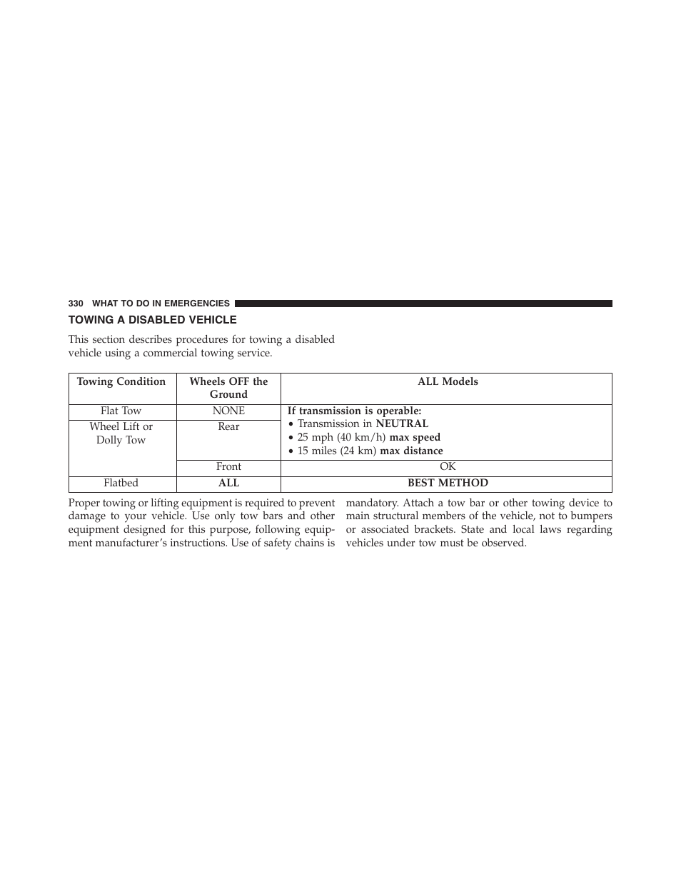 Towing a disabled vehicle | Ram Trucks 2015 ProMaster - Owner Manual User Manual | Page 332 / 431