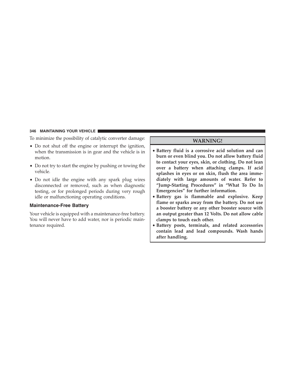 Maintenance-free battery | Ram Trucks 2015 ProMaster - Owner Manual User Manual | Page 348 / 431