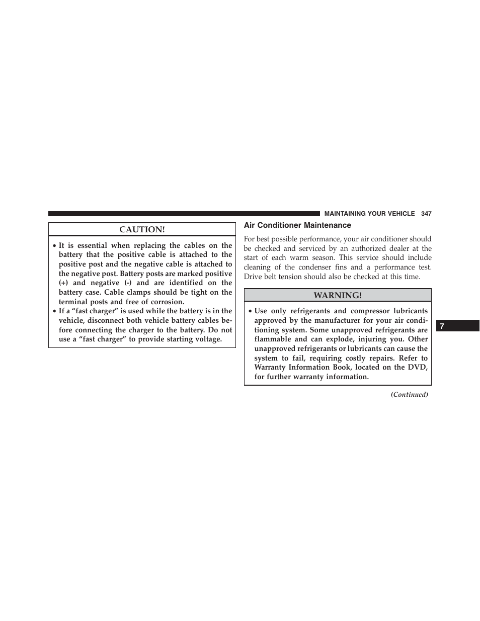 Air conditioner maintenance | Ram Trucks 2015 ProMaster - Owner Manual User Manual | Page 349 / 431