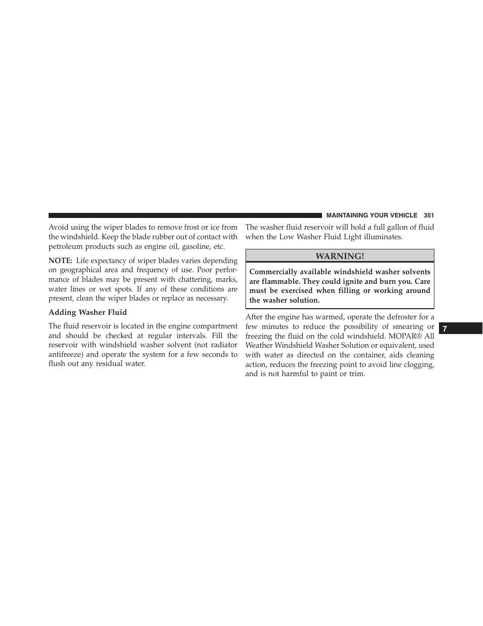 Adding washer fluid | Ram Trucks 2015 ProMaster - Owner Manual User Manual | Page 353 / 431