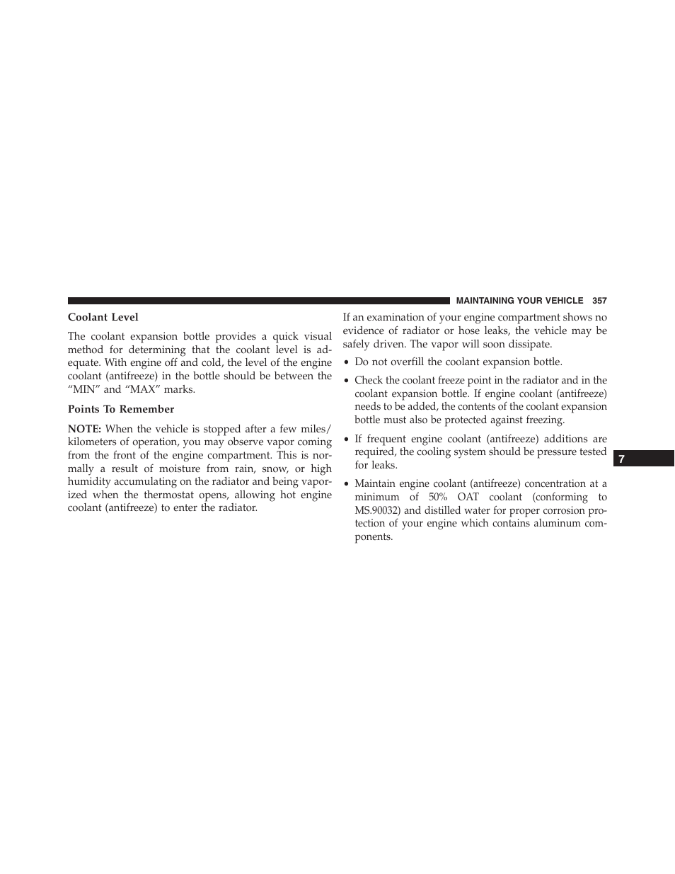 Coolant level, Points to remember | Ram Trucks 2015 ProMaster - Owner Manual User Manual | Page 359 / 431