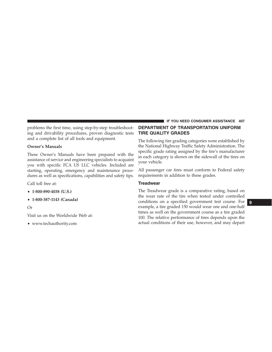 Treadwear, Department of transportation, Uniform tire quality grades | Ram Trucks 2015 ProMaster - Owner Manual User Manual | Page 409 / 431