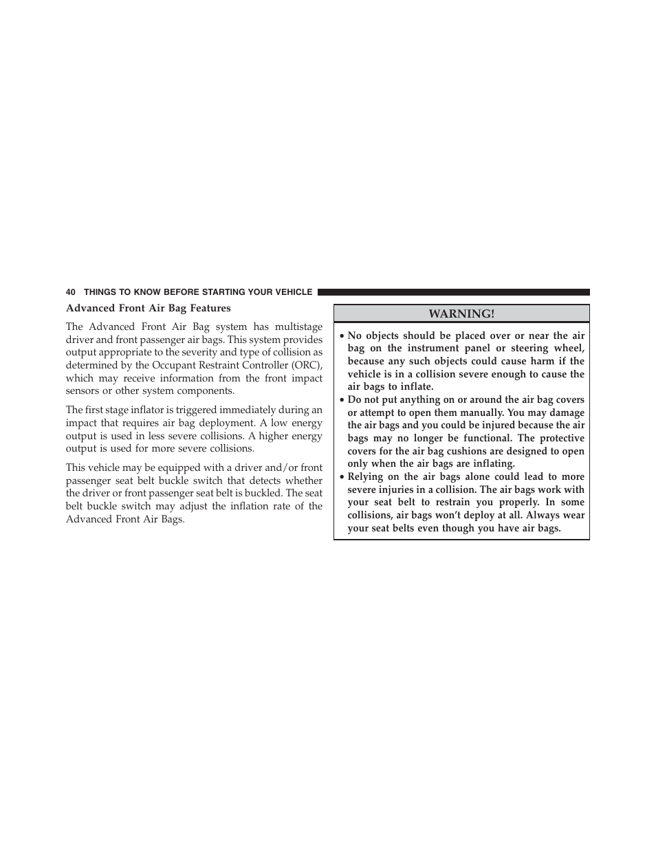 Advanced front air bag features | Ram Trucks 2015 ProMaster - Owner Manual User Manual | Page 42 / 431