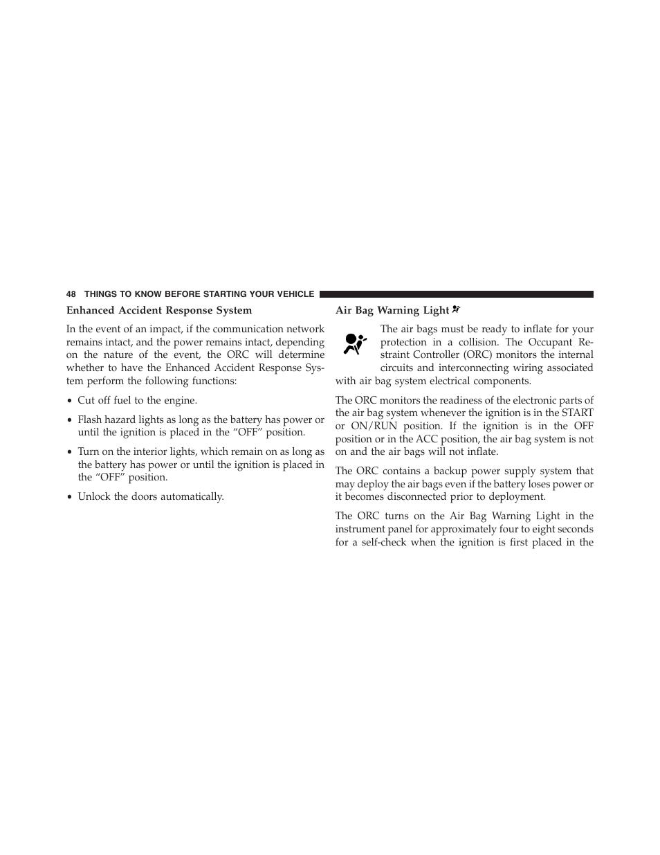 Enhanced accident response system, Air bag warning light | Ram Trucks 2015 ProMaster - Owner Manual User Manual | Page 50 / 431