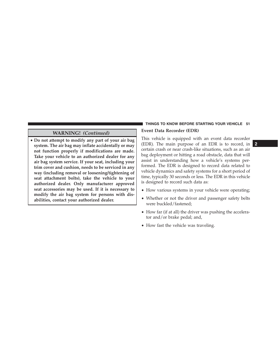 Event data recorder (edr) | Ram Trucks 2015 ProMaster - Owner Manual User Manual | Page 53 / 431