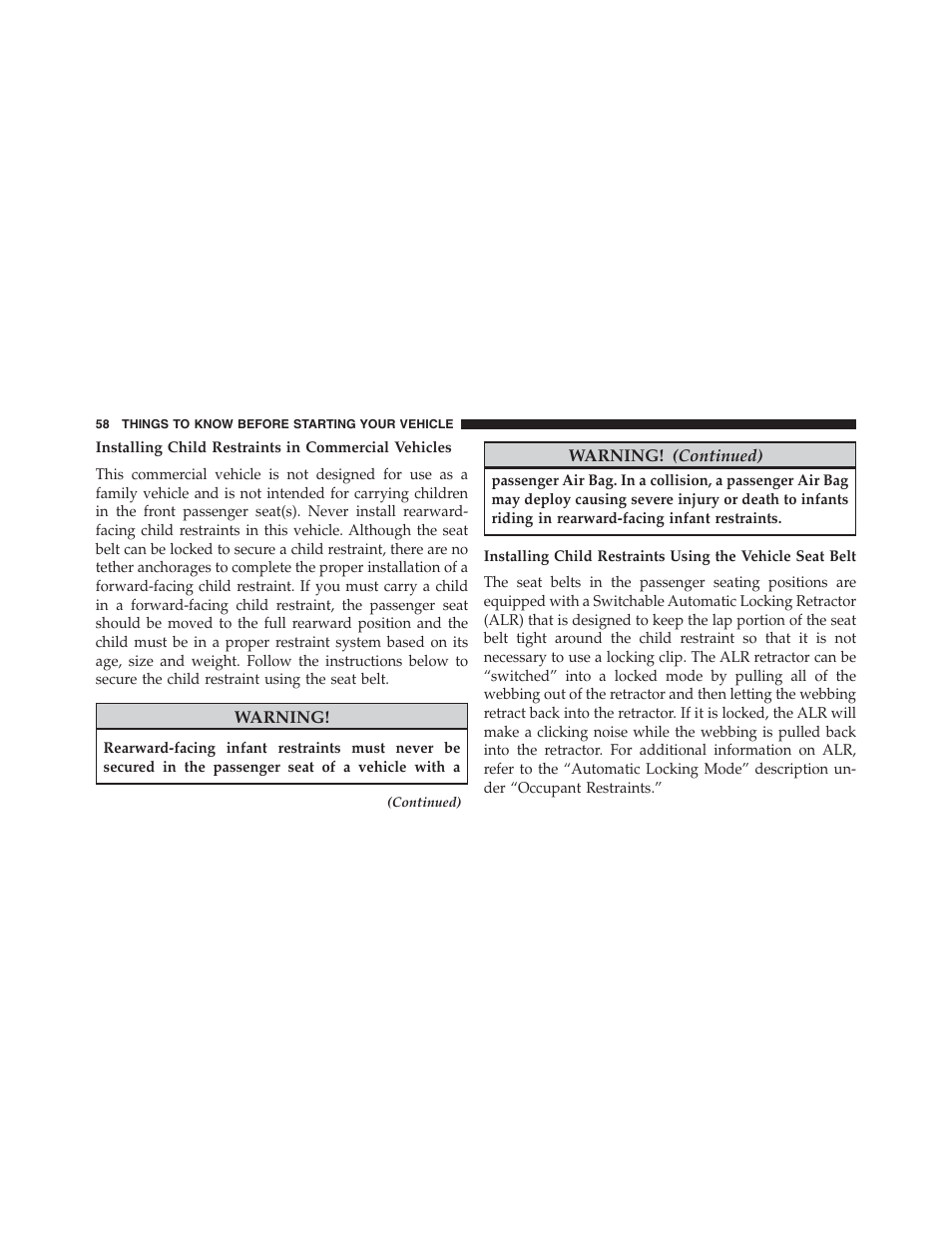 Installing child restraints in commercial vehicles | Ram Trucks 2015 ProMaster - Owner Manual User Manual | Page 60 / 431